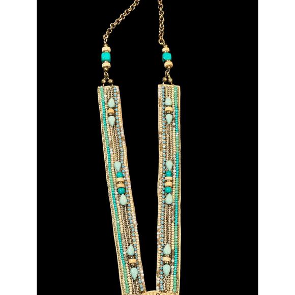 CHICO'S Boho Statement Necklace – Turquoise Fringe Tribal Beaded Medallion - Picture 6 of 13